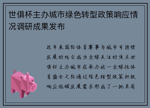 世俱杯主办城市绿色转型政策响应情况调研成果发布